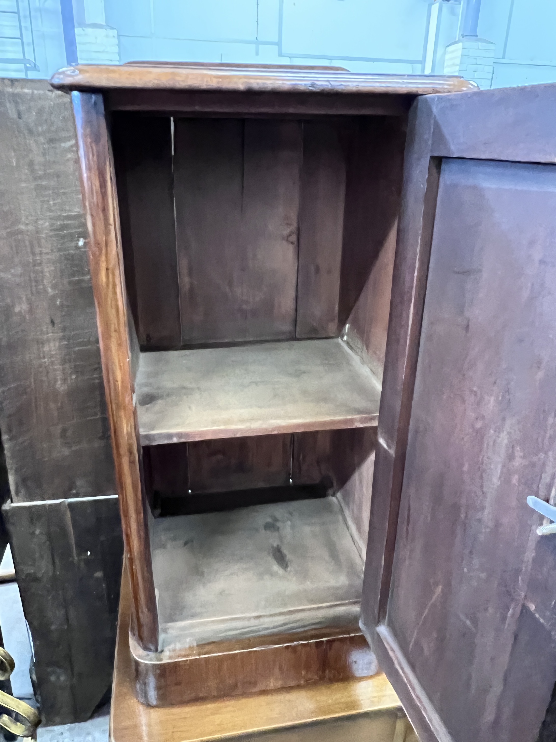 A pair of Victorian style mahogany bedside cupboards, width 39cm, depth 33cm, height 82cm